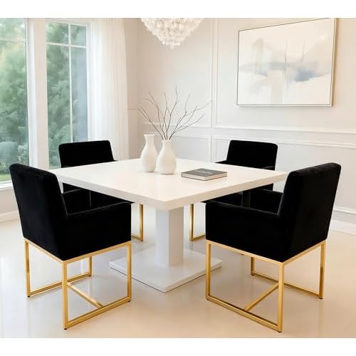 HNY Mid Century Modern Upholstered Dining Chairs with Arms Set of 4, Faux Leather Accent Chairs with Black Finish Metal Frame, 19" Wide Arm Chairs for Living Room Kitchen Bedroom, Black