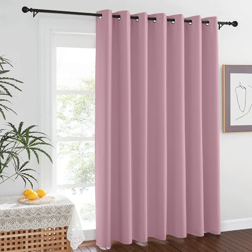 NICETOWN Room Darkening 84 inch Curtain for Patio Door, Grommet Thermal Insulated Room Divider Wide Winodw Treatment Sound Reducing for Bedroom, Black, 1 Panel, 100" W x 84" L, Rouge Pink