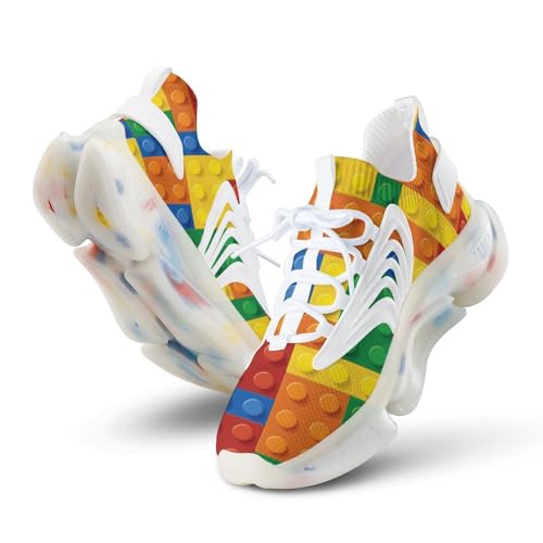 Colorful Building Blocks Men's Running Shoes Lightweight Walking Shoe Breathable Sneaker 11men（EUR45）