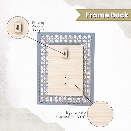 Image of Rectangle Wooden Photo Frame 23 x 18 cm | Decorative Picture Frame with Rattan Laser Cut Border & Clear Acrylic Front | Wall & Tabletop Display for Home Decor