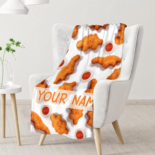 Mercuryelf Custom Dinosaur Chicken Nugget Blanket - Soft, Fuzzy & Warm - 30x40 Inches Small Throw Blankets for Lap, Crib - White Novelty Throws Gift for Chicken Nugget Lovers
