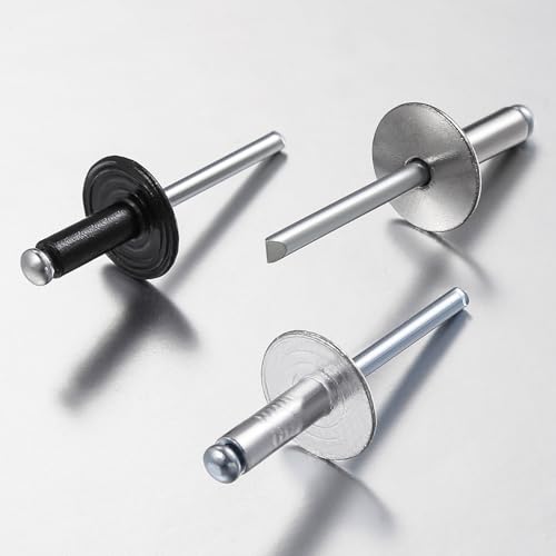 Image of Wensilon(300pcs) 1 /8 * 1 /2 inch Large Cap Open End Black Aluminum Blind Rivets,3.2 * 13 Blind Rivet