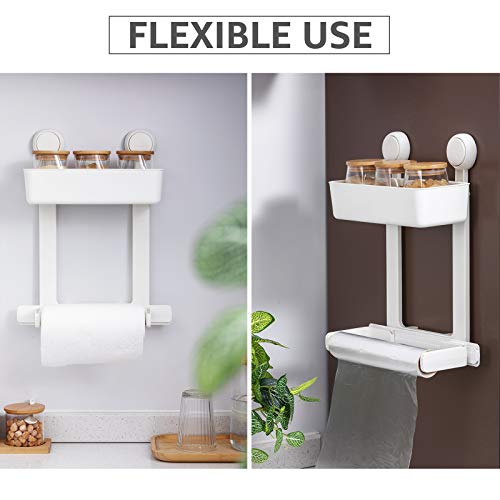 Leverloc Suction Shower Caddy With Paper Towel Holder, Bathroom Shower Basket Wall Mounted Shower Organizer For Shampoo, Facial Cleanser, Shower Rack For Kitchen & Bathroom, Drill-Free #TOP7