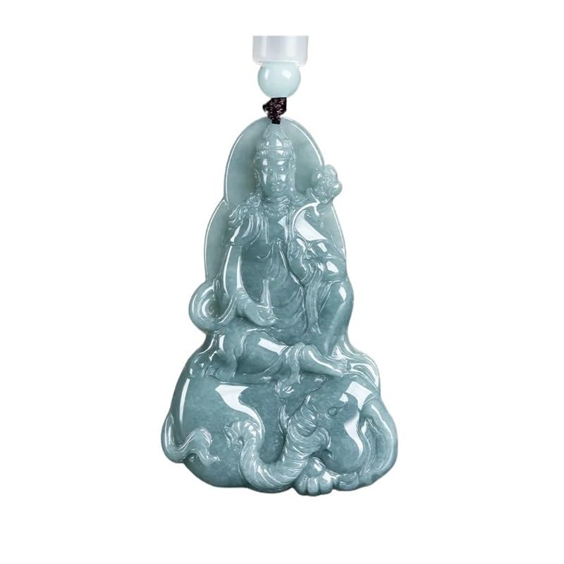 Collier bodhisattva Samantabhadra en jade véritable avec pendentif éléphant lourd