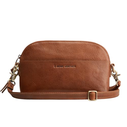 S-ZONE Genuine Leather Crossbody Bags for Women Small Leather Purses Vintage Crossbody Handbag Designer Shoulder Bag