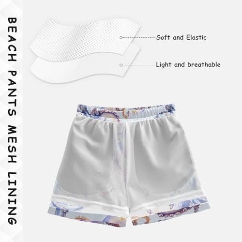 Pigsaly Boys' Swim Board Shorts Tentacles Purple Blue Octopus Boy's Swim Trunks Kids Swimwear 3T4