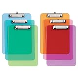 Oxford Plastic Clipboards, Metal Clip with Plastic Corners, Writing Surface with Hanging Loop, Assorted Colors, 12.5' x 9', 6 Pack (25402)