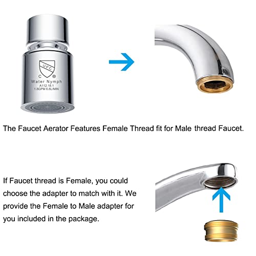 Nsf Certified Faucet Aerator, Cupc Certification 360° Swivel Kitchen Sink Aerator By Waternymph, Dual-Function 2-Flow Sprayer Faucet Head, Faucet Replacement Part 55/64 Inch Female Thread - Chrome #TOP5