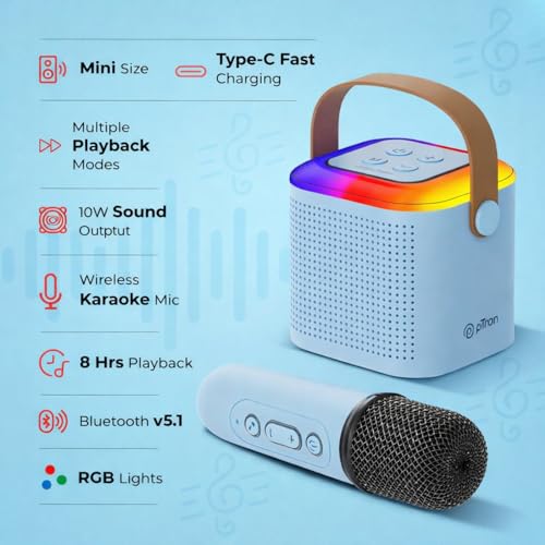 Image of One94Store Portable Bluetooth Speaker 10W with Wireless Karaoke Mic, Bluetooth 5.1, 8H Playtime, 5 Voice Change Effects, RGB LED Lights, TF Card Support, Type-C Charging, Mini Wireless Speaker - Blue