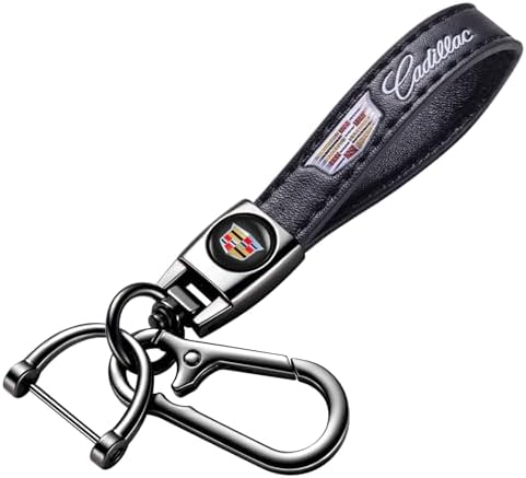 leather car keychain set for Cadillac men and women family present keychain key ring lanyard accessories (black)