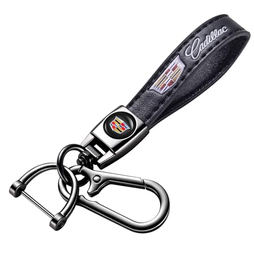 Image of Leather Car Keychain for Cadillac Escalade CT4 CT5 CT6 ATS CTS SRX XT5 Car Key Chain Keyring Keychain Accessories Family Present(Black)