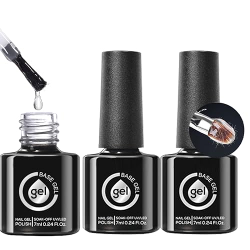 Base Gel | Set de Base Gel con Fibra de Vidrio y Goma para Uñas - 3 Piezas Curado UV LED Necesita Esmalte Transparente Removible Accesorios Portátil Hogar Exterior Interior Salón