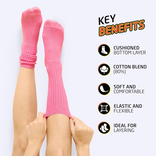 HOT FEET Girls Slouch Socks - 6 PK Tall Stacked Slouchy Socks, Warm Cotton Blend Long Calf Socks for Kids3