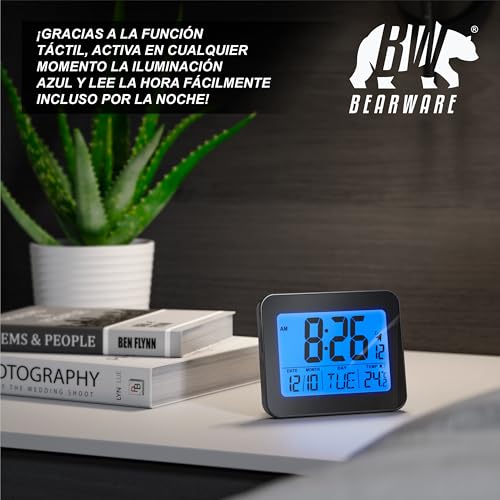 Bearware Reloj Despertador Digital con 9cm Pantalla LED de Temperatura Fecha y día, Alarm Cloc Snooze Termómetro Formato 12/24 Horas, Reloj Digital de Mesa de Viaje para Sala de Oficinas Familiares - imagen 5