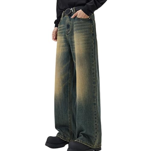 Men's Hip Hop Jeans Vintage Washed Baggy Jeans Loose Fit Wide Leg Denim Pants Casual Trendy Y2k Distressed Pants