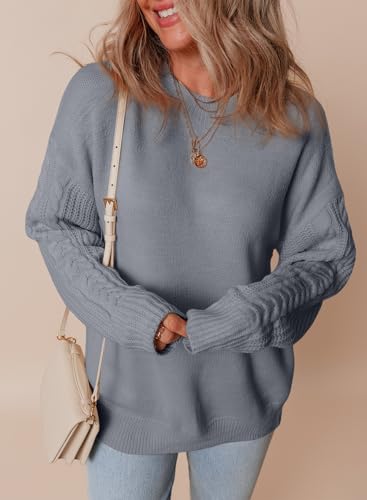 Dokotoo Womens Sweaters Casual Ribbed Crewneck Long Sleeve Solid Cable Knit Loose Fit Pullover Sweater Tops4