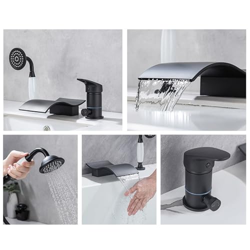 Robinet de baignoire cascade noir double mode à commande précise