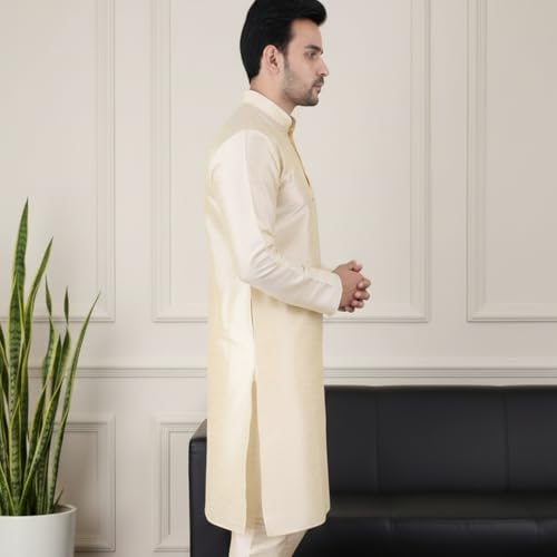 Image of Sadree Men's Silk Blend, Knee Length, Full Sleeve, Mandrin Collor, Solid Style, Attractive Colour, Solid Plain Kurtas