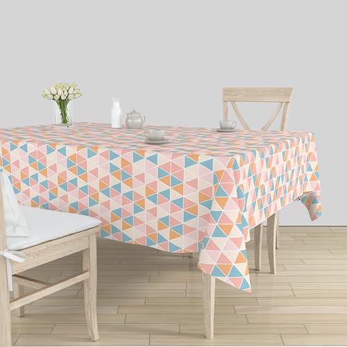 Image of Encasa XO Printed Table Cloth 6 ft for 4 to 6 Seater Dining Table, 100% Silky Polyester, Machine Wash to Remove Food Stains, Non-Fading, Non-Shrinking, Cheap & Durable - Big Triangles Apricot