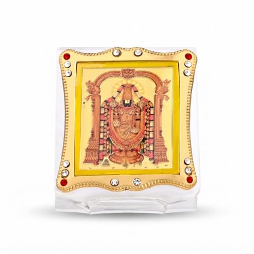 Image of Shree Tirupati Balaji Car Dashboard Idol Golden Foil (Plated), Religious Frame for Car, Home Temple, Office Decor | Divine Gift Item for Pooja & Festive Occasions