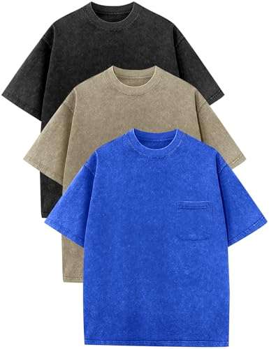Image of COZYPOIN Unisex Kids Vintage Acid Wash Cotton Tees Crew Neck 3-16Y | 100% Cotton Boys Oversized T Shirt, Crew Neck, Short Sleeve, Front Pocket, Vintage Acid Washed Kids Tees for Boys Girls
