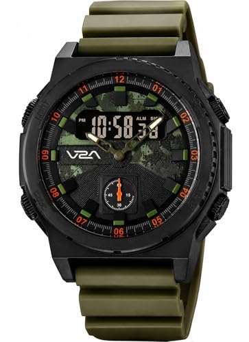 Image of V2A Stryke TERRAX 2855 Analog-Digital Watch for Men | Tactical Black Performance Dial with Digital Display | Rugged Everyday Sports & Outdoor Style Watch | 50M Waterproof