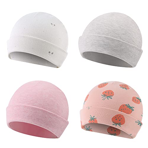 Image of Zsedrut Spring Infant Hospital Beanie Newborn Baby Girls Cotton Hat Tolddler Boy Soft Double-Layer Hat