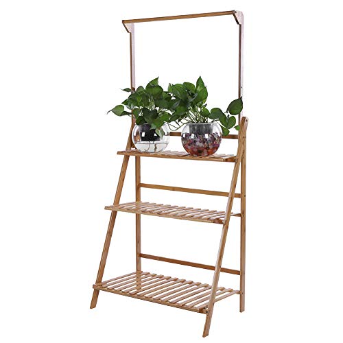 Cocoarm Escalera para plantas de 3 niveles, escalera de bambú para plantas, estantería para flores, escalera de flores, escalera para plantas, para salón, balcón, jardín, interior y exterior