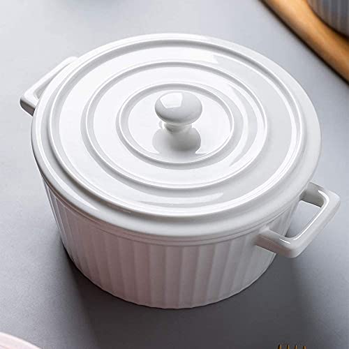 37 Oz Chinese Ceramic Round Dish Casserole/Ceramic Baking Bowl for Oven Round Casserole Dish Noodle Bowl Bakeware with Handle and Lid Pink-1.1L (White 1.1L)