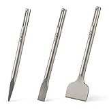 ZELCAN Chisel Set with SDS Max Shanks, 3pc SDS Max Chisel Drill Bit Set with Flat Point Scaling Chisels, 12' Rotary Hammer Drill Chisel Bit Home Improvement Tools for Concrete Stone Tile Floor Removal