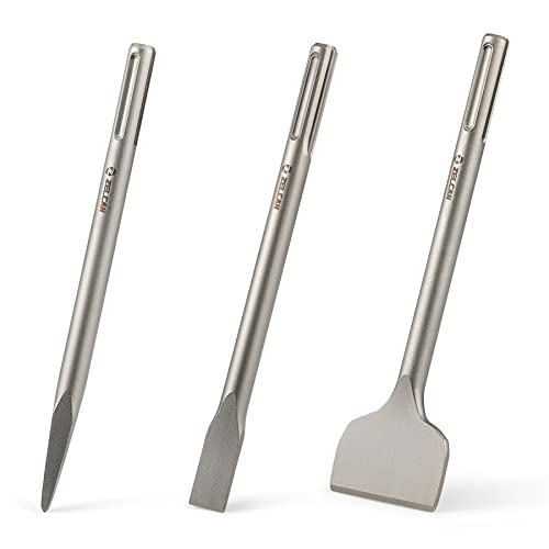 ZELCAN Chisel Set with SDS Max Shanks 3pc SDS Max Chisel Drill Bit Set with Flat Point Scaling Chisels 12 Rotary Hammer Drill Bit Home Improvement Tools for Concrete Stone Tile Floor Removal