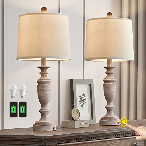 Portres 24.5'' Touch Control Table Lamp Set Of 2, 3-Way Dimmable Bedside Nightstand Lamp With 2 Usb Charging Ports, Rustic Farmhouse Desk Lamp With For Living Room Bedroom Bulb Included #TOP1
