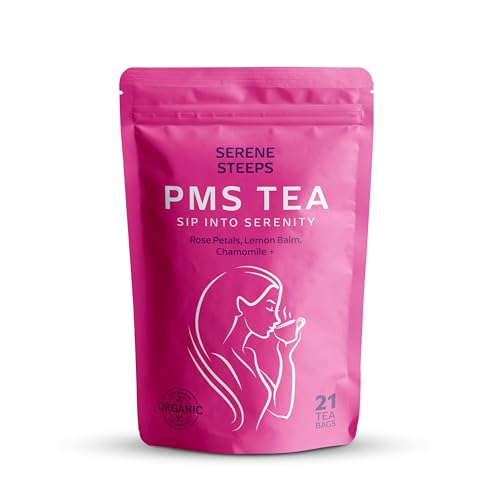 Serene Steeps PMS Tea: All-Natural Period Wellness and Cycle Support Tea | Red Raspberry Leaf, Licorice Root, Rose Petals, Chamomile, Nettle Leaf, & Lemon Balm - 21 Tea Bags - 100% Organic Menstrual Cycle Support
