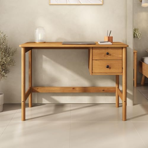 IDIMEX Bureau Marlo H 76 cm avec 2 Tiroirs en Bois Massif Coloris Chêne, Bureau Droit avec Rangement Intégré