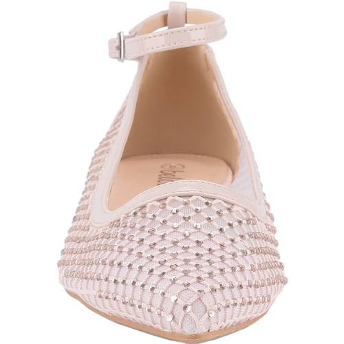 CLOVERLAY Women's Mesh Flats Pointed Toe Ankle Strap Adjustable Buckle Low Heel Ballet Flat Elegant Dress Comfort Casual Daily Spring Summer Shoes4