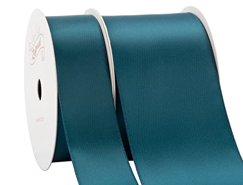 Zofrud 2 Rolls of Teal Double Faced Satin Ribbon - 18 Meters Total (25mm and 50mm x 9M) - Ideal for Crafts Gift Wrapping, and Weddings