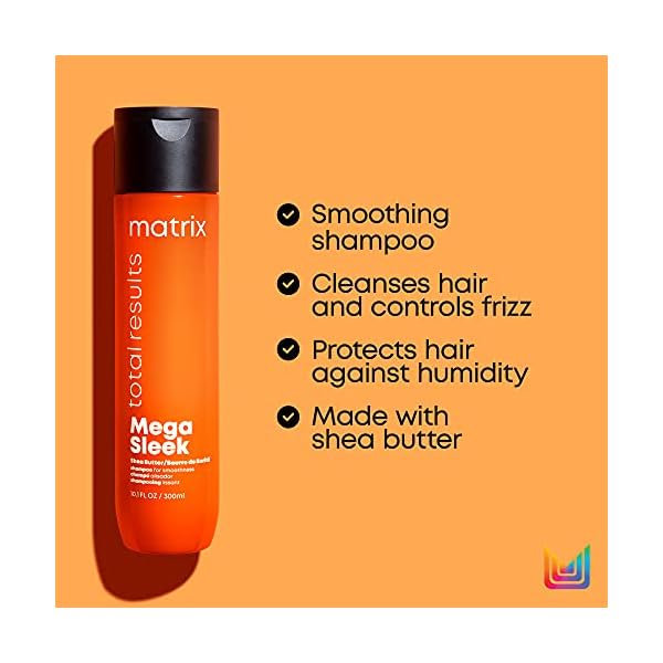Matrix Mega Sleek Shampoo | Controls Frizz Leaving Hair Smooth & Shiny | With Shea Butter | For Dry, Damaged Hair | Clarifying Shampoo | Salon Professional Shampoo | Packaging May Vary | 10.1 Fl. Oz.