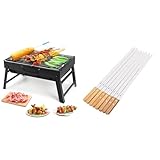 Barbecue Grill Folding Portable Charcoal Grill Tools with 8-Piece 5/8" Wide 23" Long 2mm Thin Stainless Steel BBQ Skewers for Outdoor Cooking -  AGM