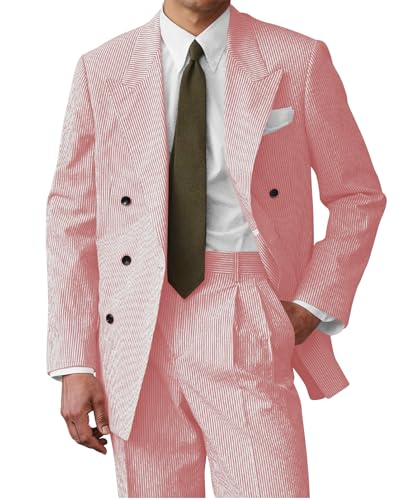 Seersucker Suit Mens Mens Suits Classic Fit 2 Piece Casual Summer Beach Suits for Men Wedding Groom Big and Tall