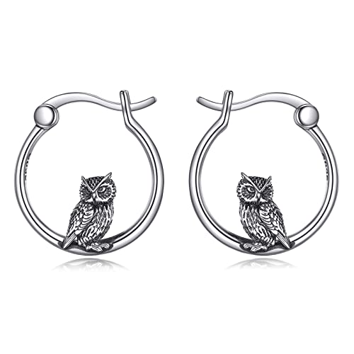 YAFEINI Owl Hoop Earrings For Women 925 Sterling Silver Animal Owl Earrings Jewelry Gifts