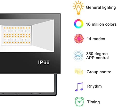 Mobri LED Floodlight Outdoor 40W 4000LM, Bluetooth Flood Lights with APP Control, RGB Colour Changing - Warm White -Timing - Scene, IP66 Waterproof, UK 3-Plug,2 Pack
