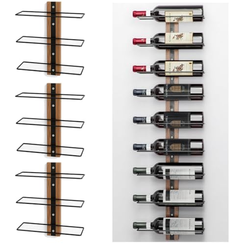 Shally Dogan Stand Portabottiglie da Muro per Vino con Scomparti Porta Bottiglie, Cantinetta a Parete, Supporto Montaggio Creativo Industrial, Angolo Bar per Cucina, Sala Pranzo, Cantina (3 Pezzi)
