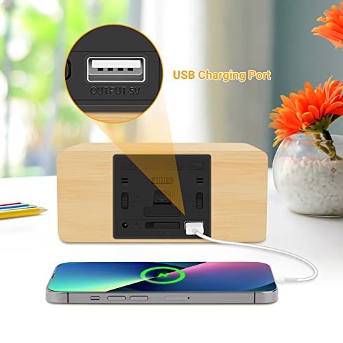 Urayco Wooden Digital Alarm Clock, 10W Fast Wireless Charger Station & Usb Charging Port, With Stepless Dimmer, Dual Alarm, Weekday/Weekend Mode, Wood Led Clock For Bedroom, Desk, Office #TOP6