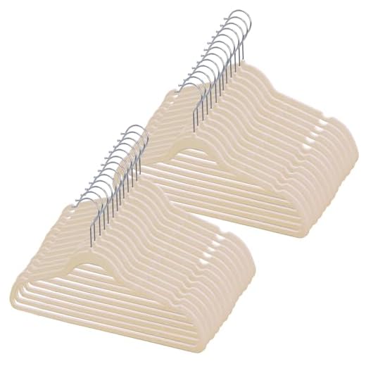 Kit 50 Cabides de Veludo 360° Antideslizante Para Roupas (Bege)