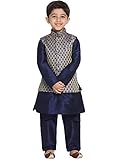 JBN Creation Boys Silk Blend Navy Blue and Gold Kurta Pyjama Jacket Set - Ethnic for Festivals_VASnBJ005BUnBKNB001nPNB_32