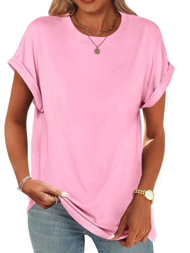 Image of UNCLECAT Women's Short Sleeve T Shirts Trendy Crew Neck Curve Hem Soft Tunic Tops Summer Outfits 2026