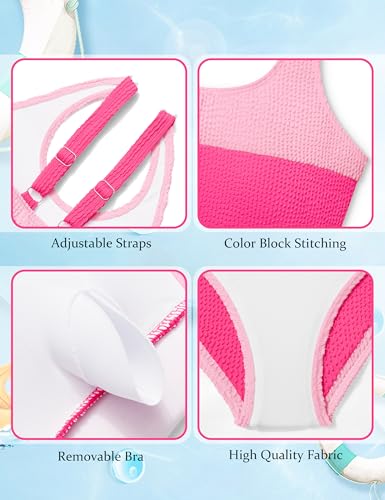 Image of DONWEN Girls Swimsuits V Neck Bikini Set Textured High Waist Girl Two Piece Bathing Suit