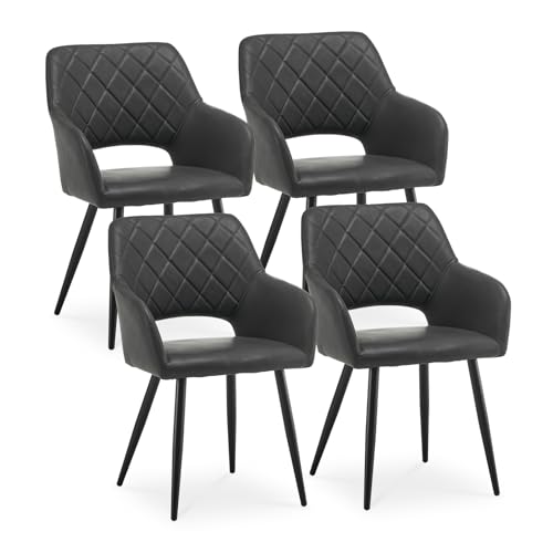 Clipop Juego De 4 Sillas De Comedor, Sillas De Cocina De Cuero Pu Con Reposabrazos Y Patas De Metal, Sillas De Salón Para Comedor, Dormitorio Y Despacho 2, Pu-Gris Clipop Juego De 4 Sillas De Comedor, Sillas De Cocina De Cuero Pu Con Reposabrazos Y Patas De Metal, Sillas De Salón Para Comedor, Dormitorio Y Despacho 2, Pu-Gris
