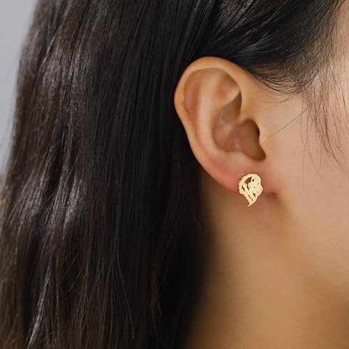 Punk Crown Lion Head Stud Earrings Stainless Steel Tiny Cute Small Animal Minimalist Hollow Pierced Studs Holiday Vacation Earring Gothic Jewelry Gifts for Women Men Hypoallergenic Birthday2