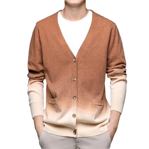 Men's Gradient Color Knit Cardigan Korean Style Slim Fit V-Neck Long Sleeve Casual Button Down Knitted Sweater